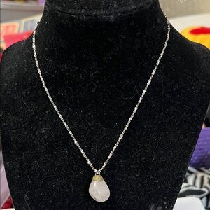 Silver Rope Chain Necklace with Pale Pink Teardrop Pendant and Gold Accent Bead